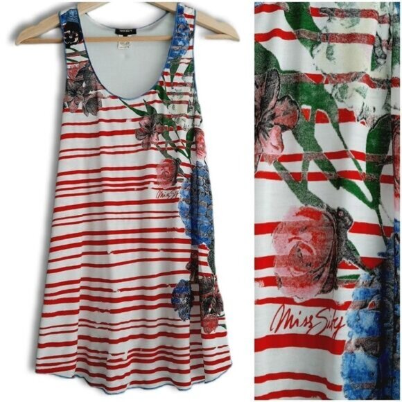 MISS SIXTY Italy Floral & Stripe Tank Top Scoop Neck Sz S Flawed - Picture 1 of 13